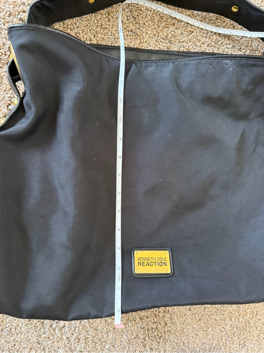 KENNETH COLE REACTION Black Canvas Large Hobo Shoulder Bag with Gold Accents